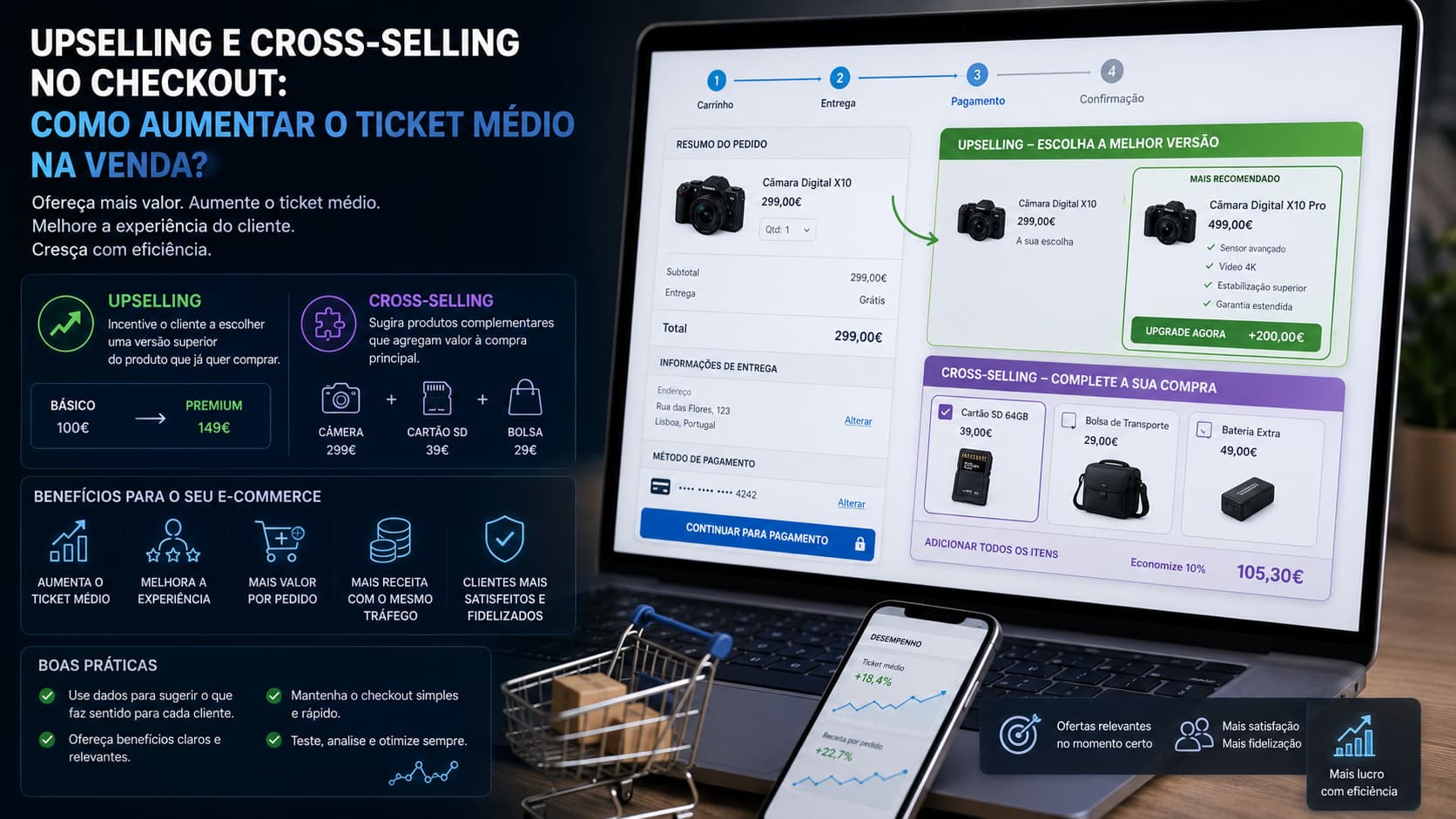 Upselling e cross-selling no checkout: como aumentar o ticket médio na venda?